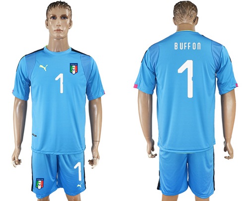 Italy #1 Buffon Blue Goalkeeper Soccer Country Jersey
